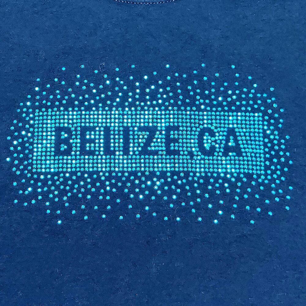Women's Navy Blue Sequined Graphic Belize, CA Short Sleeve T-Shirt
